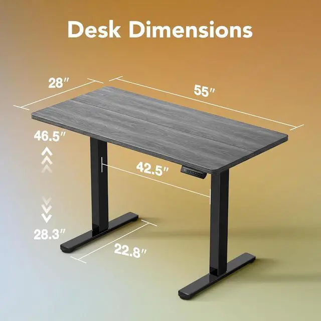 Alt view image 2 of 7 - Electric Standing Desk,55" x 28" Height Adjustable Desk, 4 Memory Height Settings, Sit to Stand Up Desk for Home Office, with Headphone Hook, Cable Manager, Grey