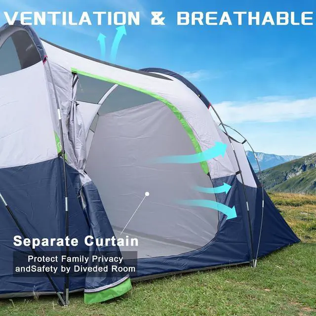 Alt view image 5 of 7 - 10 Person Camping Tent - Large Family Tent for Camping, Easy Set Up Portable Dome Tent, Windproof Outdoor Tent for Hiking, Backpacking, Traveling, 14'x11'x74''(H)