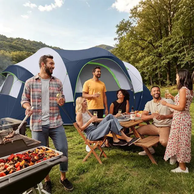 Alt view image 6 of 7 - 10 Person Camping Tent - Large Family Tent for Camping, Easy Set Up Portable Dome Tent, Windproof Outdoor Tent for Hiking, Backpacking, Traveling, 14'x11'x74''(H)