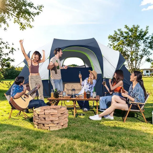 Alt view image 7 of 7 - 10 Person Camping Tent - Large Family Tent for Camping, Easy Set Up Portable Dome Tent, Windproof Outdoor Tent for Hiking, Backpacking, Traveling, 14'x11'x74''(H)