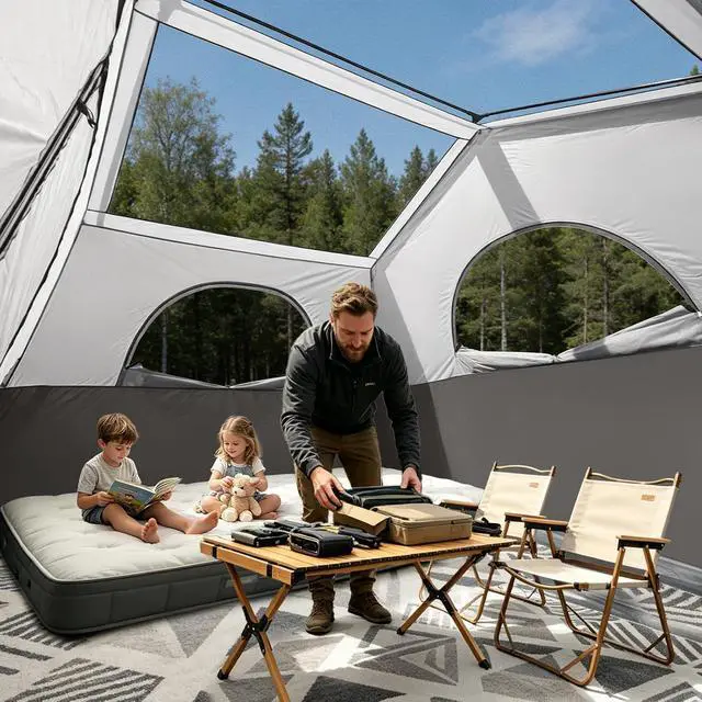 Alt view image 6 of 7 - 6-8 Person Camping Tent, Portable Cabin Tent for Camp, Windproof Fabric Easy Set Up Family Tent Outdoor for Hiking, Backpacking, Traveling