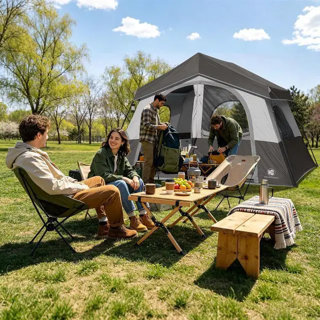 Alt view image 7 of 7 - 6-8 Person Camping Tent, Portable Cabin Tent for Camp, Windproof Fabric Easy Set Up Family Tent Outdoor for Hiking, Backpacking, Traveling