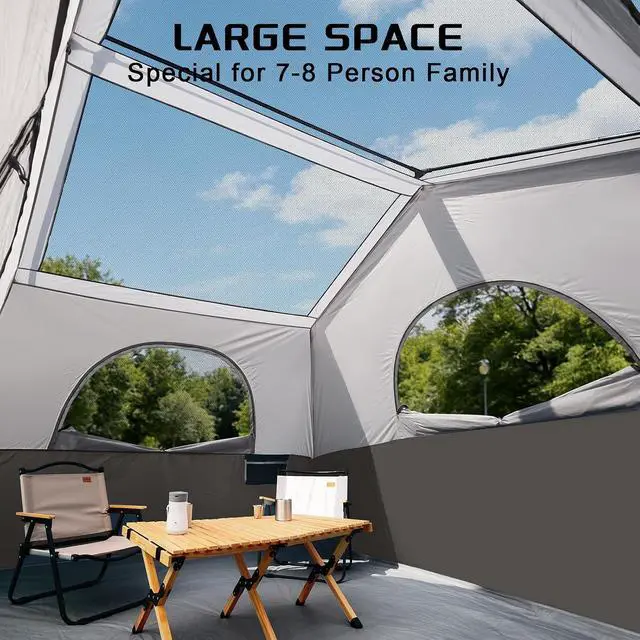 Alt view image 4 of 7 - 6-8 Person Camping Tent, Portable Cabin Tent for Camp, Windproof Fabric Easy Set Up Family Tent Outdoor for Hiking, Backpacking, Traveling