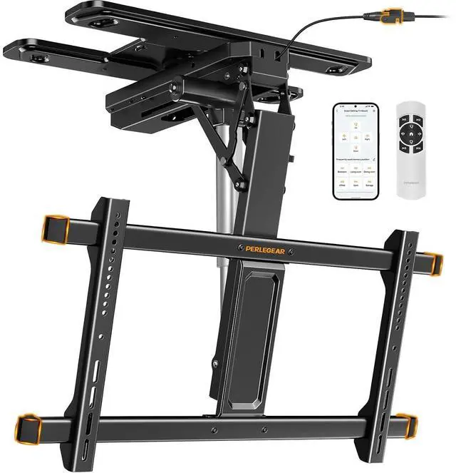 Main image of Electric Ceiling TV Mount with App & Remote, Motorized Ceiling Mount Full Motion for 32-75 Flat and Curved TVs up to 110 lbs, Max VESA 600x400mm, Flip Down TV Mount for Flat Roof, PGCM12B