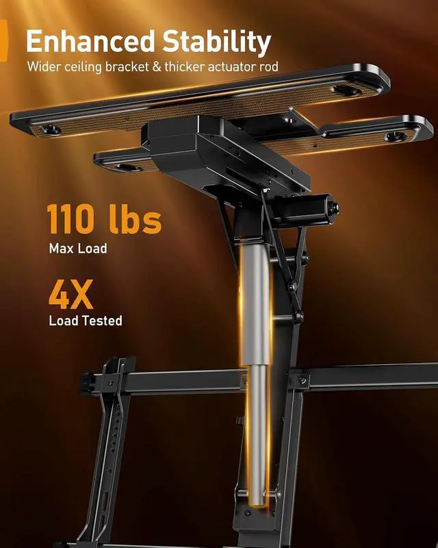 Alt view image 3 of 7 - Electric Ceiling TV Mount with App & Remote, Motorized Ceiling Mount Full Motion for 32-75 Flat and Curved TVs up to 110 lbs, Max VESA 600x400mm, Flip Down TV Mount for Flat Roof, PGCM12B