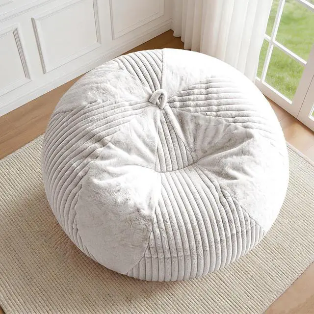 Alt view image 3 of 7 - 6FT Bean Bag Chairs Teardrop Bean Bag Chairs for Adults Beanbag Chair with Memory Foam Filled Soft Plush Leaf alongside Stripe Faux Fur Washable Cover for Dorm, Bedroom(Plush WH)