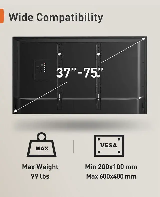 Alt view image 2 of 7 - Ceiling TV Mount, Hanging TV Mount for 37-75 inch Flat or Curved TVs up to 99 lbs, Full Motion TV Bracket with Swivel, Tilt, Max VESA 600x400mm, PGLCM1