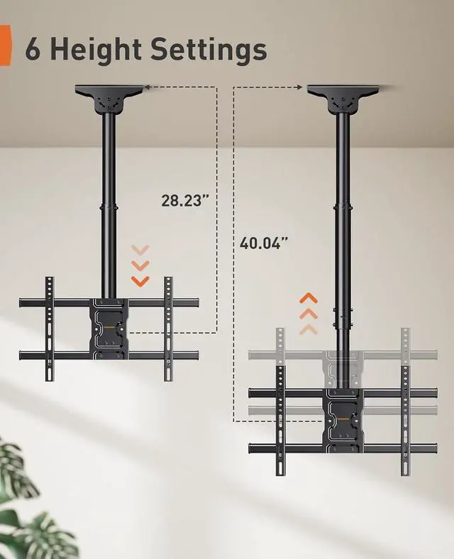 Alt view image 3 of 7 - Ceiling TV Mount, Hanging TV Mount for 37-75 inch Flat or Curved TVs up to 99 lbs, Full Motion TV Bracket with Swivel, Tilt, Max VESA 600x400mm, PGLCM1
