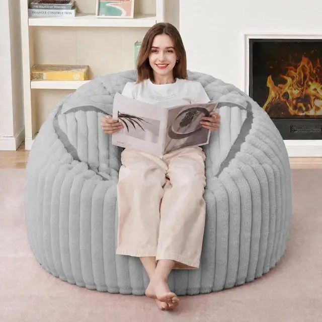 Alt view image 4 of 7 - Bean Bag Chair 3FT Big Bean Bag Chairs for Adults with Memory Foam Filled,3'Beanbag Chair with Soft Faux Fur Cover,Comfy Bean Bag Sofa for Classroom,Living Room,Game Room,Bedroom-Light Grey