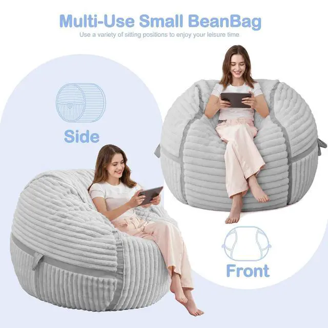 Alt view image 5 of 7 - Bean Bag Chair 3FT Big Bean Bag Chairs for Adults with Memory Foam Filled,3'Beanbag Chair with Soft Faux Fur Cover,Comfy Bean Bag Sofa for Classroom,Living Room,Game Room,Bedroom-Light Grey