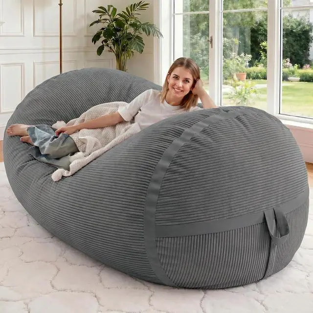Main image of Bean Bag Chair, 5FT Giant Bean Bag Chair with Memory Foam, Ultra-Soft Corduroy Cover & Zipper Design, Portable Handle Comfy Bean Bag Sofa for Living Room, Bedroom, No Assembly - Dark Grey