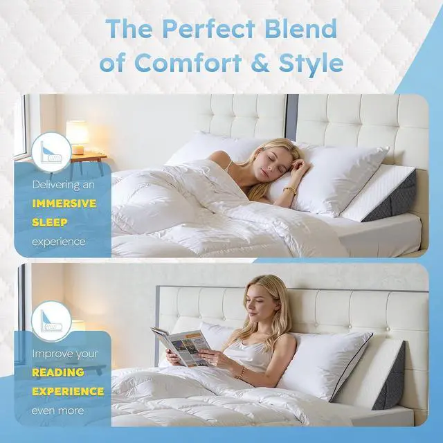Alt view image 4 of 7 - Queen Size Bed Wedge Pillow for Headboard, Mattress Gap Filler for 0-8" Gap, High-Density Foam with Grip Dots & Side Pockets, Headboard Wedge Pillow (White)