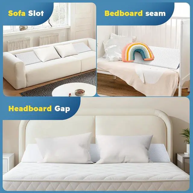 Alt view image 6 of 7 - Queen Size Bed Wedge Pillow for Headboard, Mattress Gap Filler for 0-8" Gap, High-Density Foam with Grip Dots & Side Pockets, Headboard Wedge Pillow (White)