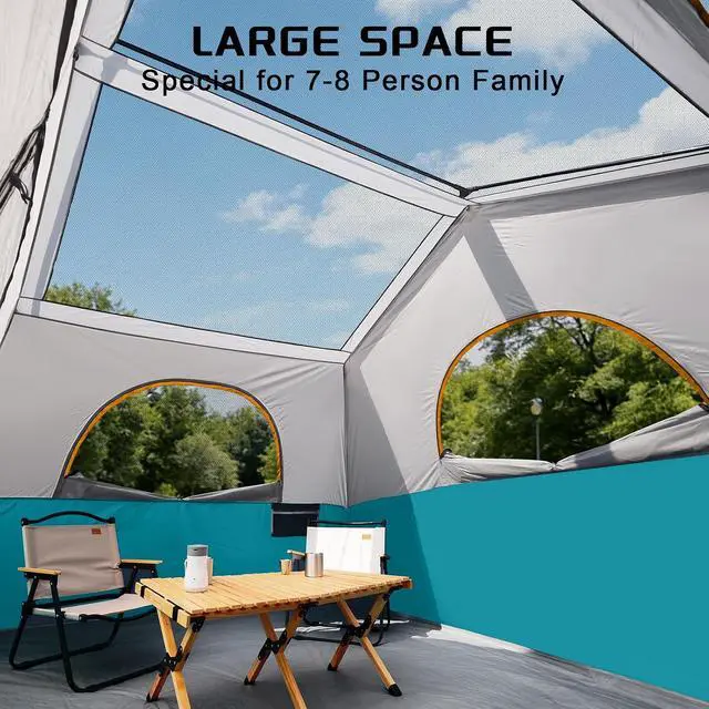 Alt view image 4 of 7 - 6-8 Person Camping Tent, Portable Cabin Tent for Camp, Windproof Fabric Easy Set Up Family Tent Outdoor for Hiking, Backpacking, Traveling
