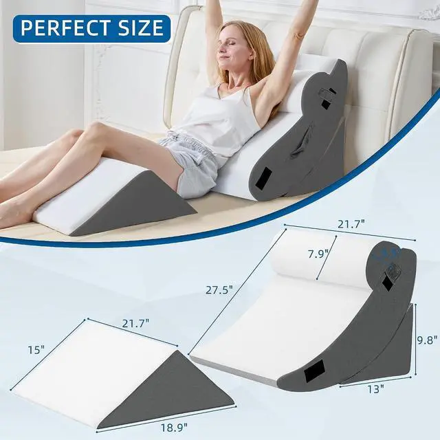 Alt view image 2 of 7 - 4Pcs Orthopedic Wedge Pillow, Bed Pillow for Sleeping, Post Surgery Foam Wedge Pillow for Back Pain Relief, Triangle Adjustable Support Pillow with Machine Washable Cover, Dark Grey
