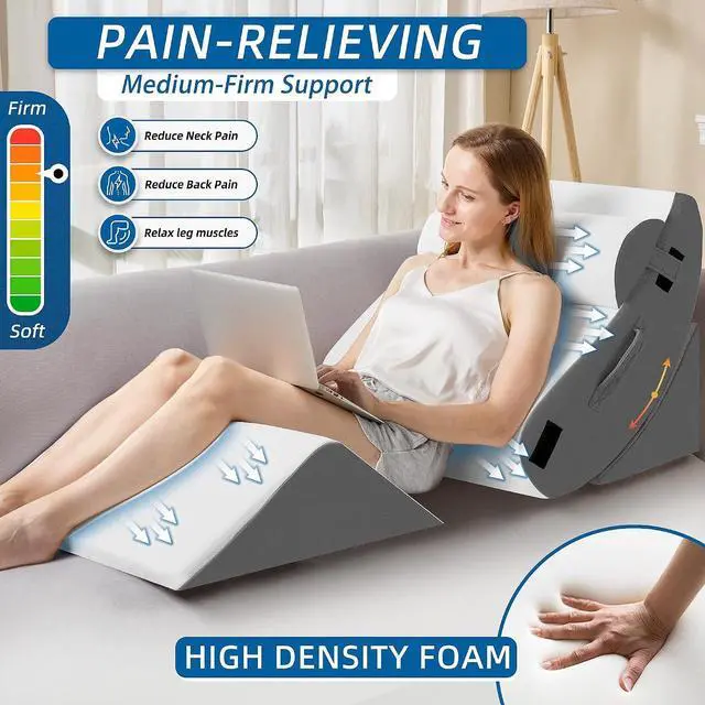 Alt view image 3 of 7 - 4Pcs Orthopedic Wedge Pillow, Bed Pillow for Sleeping, Post Surgery Foam Wedge Pillow for Back Pain Relief, Triangle Adjustable Support Pillow with Machine Washable Cover, Dark Grey