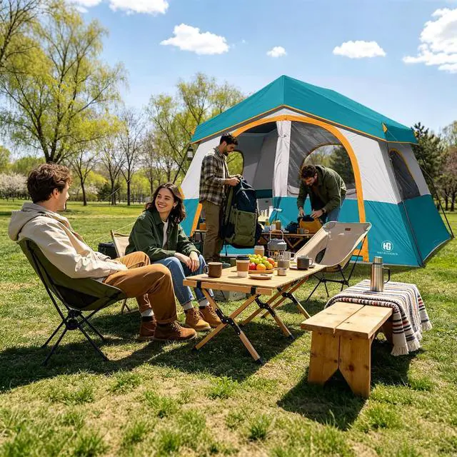Alt view image 7 of 7 - 6-8 Person Camping Tent, Portable Cabin Tent for Camp, Windproof Fabric Easy Set Up Family Tent Outdoor for Hiking, Backpacking, Traveling