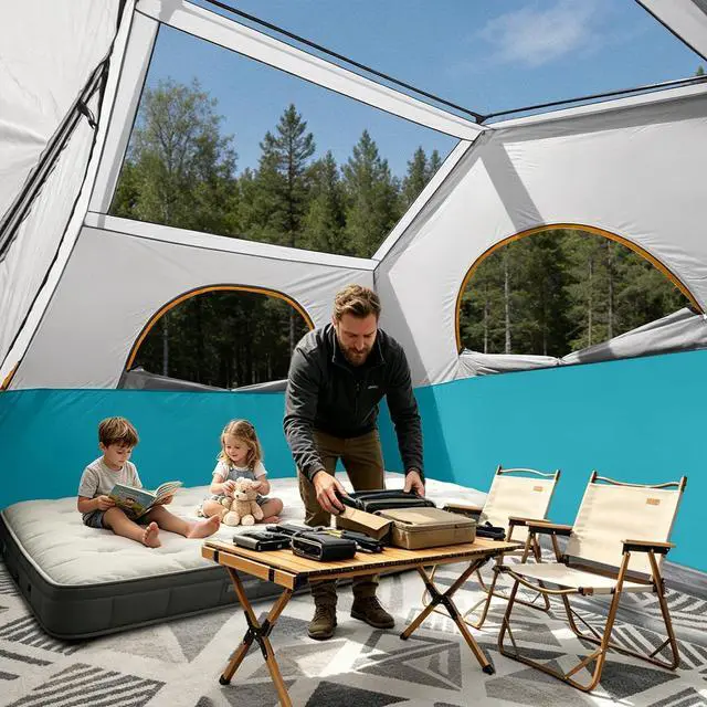 Alt view image 6 of 7 - 6-8 Person Camping Tent, Portable Cabin Tent for Camp, Windproof Fabric Easy Set Up Family Tent Outdoor for Hiking, Backpacking, Traveling