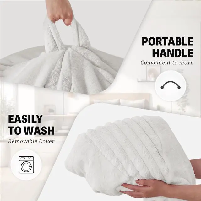 Alt view image 6 of 7 - 5FT Bean Bag Chairs Teardrop Bean Bag Chairs for Adults Beanbag Chair with Memory Foam Filled Soft Plush Leaf alongside Stripe Faux Fur Washable Cover for Dorm, Bedroom(Plush WH)