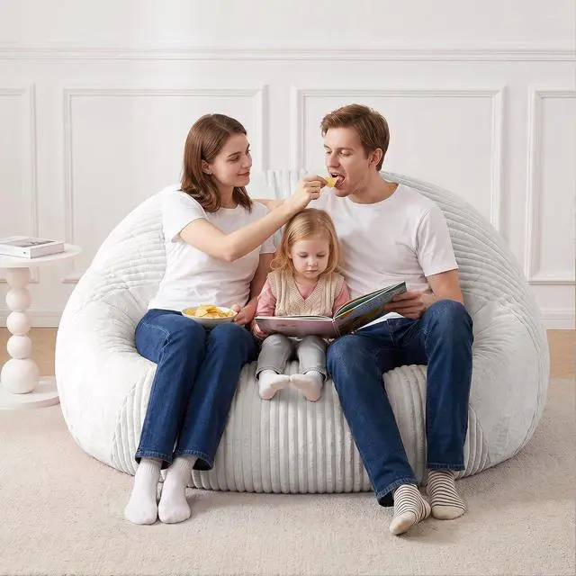 Alt view image 7 of 7 - 6FT Bean Bag Chairs Teardrop Bean Bag Chairs for Adults Beanbag Chair with Memory Foam Filled Soft Plush Leaf alongside Stripe Faux Fur Washable Cover for Dorm, Bedroom(Plush WH)