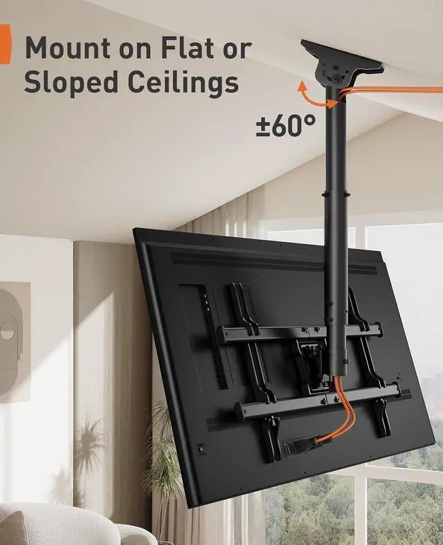 Alt view image 7 of 7 - Ceiling TV Mount, Hanging TV Mount for 37-75 inch Flat or Curved TVs up to 99 lbs, Full Motion TV Bracket with Swivel, Tilt, Max VESA 600x400mm, PGLCM1