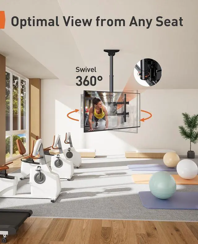 Alt view image 5 of 7 - Ceiling TV Mount, Hanging TV Mount for 37-75 inch Flat or Curved TVs up to 99 lbs, Full Motion TV Bracket with Swivel, Tilt, Max VESA 600x400mm, PGLCM1