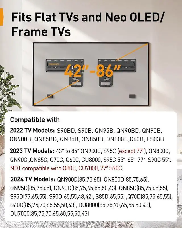 Alt view image 2 of 7 - Low Profile Fix TV Wall Mount for 42- 86 Flat and Neo QLED Frame TVs, Only 0.3 Ultra Slim TV Wall Mount, Flush Mount Flat TV Mount Bracket, Holds up to 132 lbs