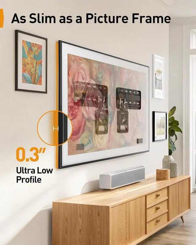 Alt view image 5 of 7 - Low Profile Fix TV Wall Mount for 42- 86 Flat and Neo QLED Frame TVs, Only 0.3 Ultra Slim TV Wall Mount, Flush Mount Flat TV Mount Bracket, Holds up to 132 lbs