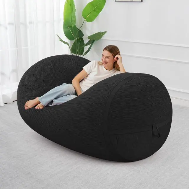 Alt view image 3 of 6 - Bean Bag Chair, 5FT Large Bean Bag Chair with Removable Cover, Comfy Beanbag Chair with Memory Foam Filling, Bean Bag Sofa for Living Room Bedroom Reading Room, Black