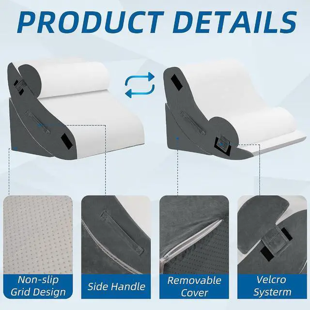 Alt view image 4 of 7 - 4Pcs Orthopedic Wedge Pillow, Bed Pillow for Sleeping, Post Surgery Foam Wedge Pillow for Back Pain Relief, Triangle Adjustable Support Pillow with Machine Washable Cover, Dark Grey