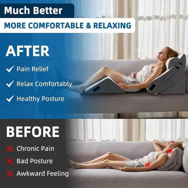 Alt view image 5 of 7 - 4Pcs Orthopedic Wedge Pillow, Bed Pillow for Sleeping, Post Surgery Foam Wedge Pillow for Back Pain Relief, Triangle Adjustable Support Pillow with Machine Washable Cover, Dark Grey