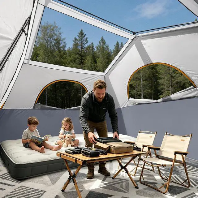 Alt view image 6 of 7 - 6-8 Person Camping Tent, Portable Cabin Tent for Camp, Windproof Fabric Easy Set Up Family Tent Outdoor for Hiking, Backpacking, Traveling