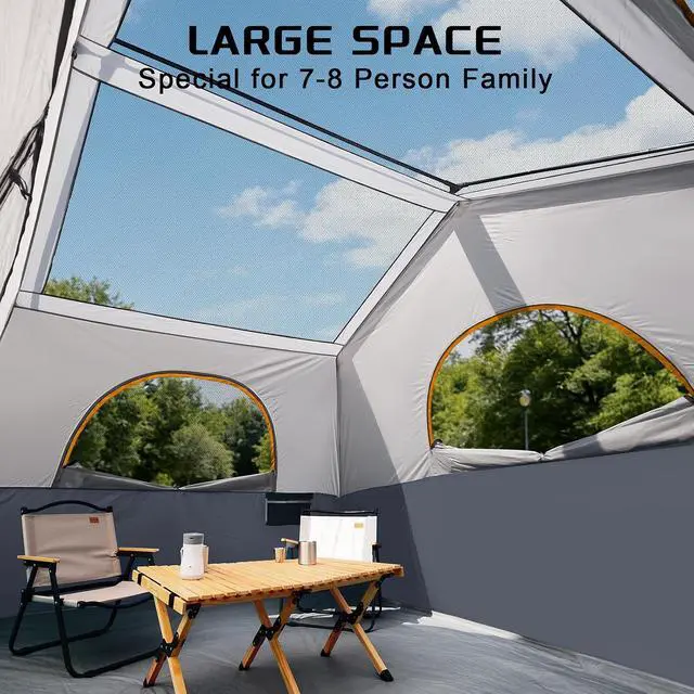 Alt view image 4 of 7 - 6-8 Person Camping Tent, Portable Cabin Tent for Camp, Windproof Fabric Easy Set Up Family Tent Outdoor for Hiking, Backpacking, Traveling