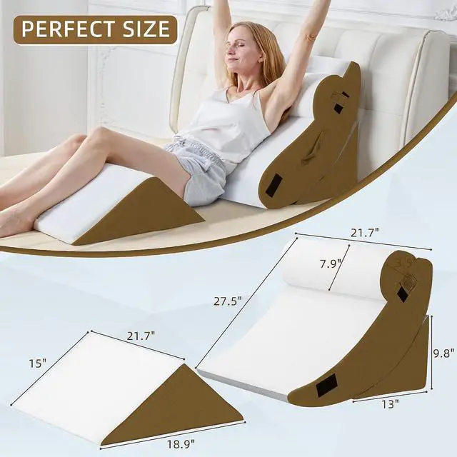 Alt view image 2 of 7 - 4Pcs Orthopedic Wedge Pillow, Bed Pillow for Sleeping, Post Surgery Foam Wedge Pillow for Back Pain Relief, Triangle Adjustable Support Pillow with Machine Washable Cover, Brown