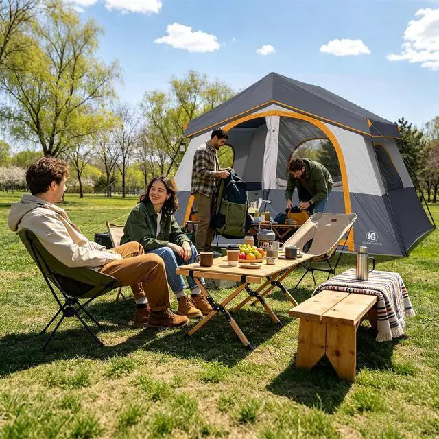 Alt view image 7 of 7 - 6-8 Person Camping Tent, Portable Cabin Tent for Camp, Windproof Fabric Easy Set Up Family Tent Outdoor for Hiking, Backpacking, Traveling