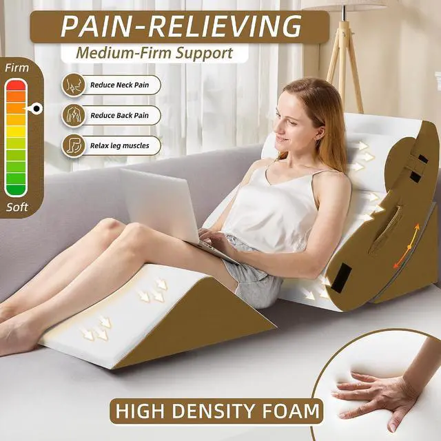 Alt view image 3 of 7 - 4Pcs Orthopedic Wedge Pillow, Bed Pillow for Sleeping, Post Surgery Foam Wedge Pillow for Back Pain Relief, Triangle Adjustable Support Pillow with Machine Washable Cover, Brown