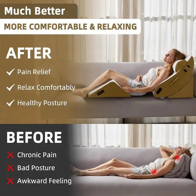 Alt view image 5 of 7 - 4Pcs Orthopedic Wedge Pillow, Bed Pillow for Sleeping, Post Surgery Foam Wedge Pillow for Back Pain Relief, Triangle Adjustable Support Pillow with Machine Washable Cover, Brown