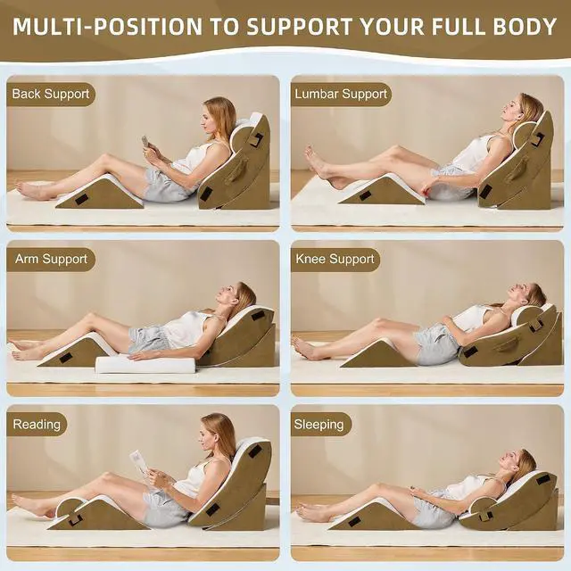 Alt view image 6 of 7 - 4Pcs Orthopedic Wedge Pillow, Bed Pillow for Sleeping, Post Surgery Foam Wedge Pillow for Back Pain Relief, Triangle Adjustable Support Pillow with Machine Washable Cover, Brown