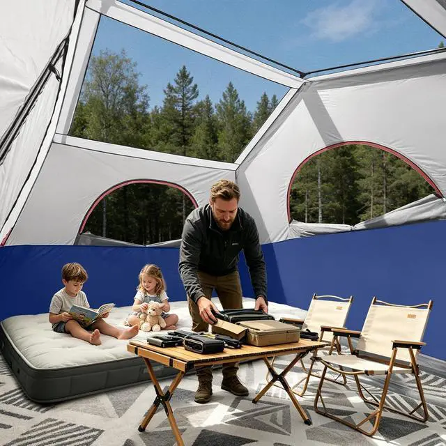 Alt view image 6 of 7 - 6-8 Person Camping Tent, Portable Cabin Tent for Camp, Windproof Fabric Easy Set Up Family Tent Outdoor for Hiking, Backpacking, Traveling