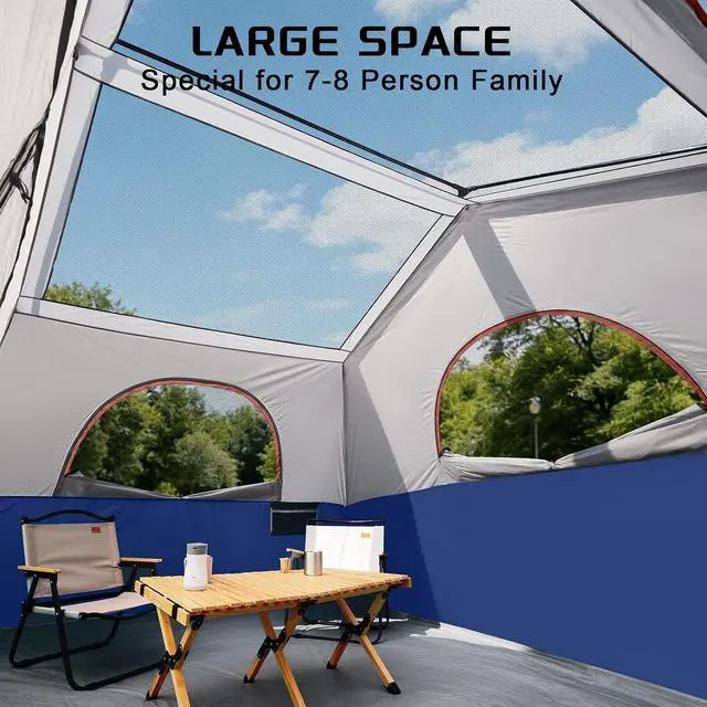 Alt view image 4 of 7 - 6-8 Person Camping Tent, Portable Cabin Tent for Camp, Windproof Fabric Easy Set Up Family Tent Outdoor for Hiking, Backpacking, Traveling