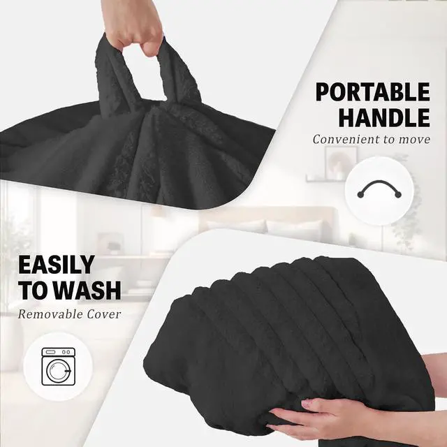 Alt view image 6 of 7 - 5FT Bean Bag Chairs Teardrop Bean Bag Chairs for Adults Beanbag Chair with Memory Foam Filled Soft Plush Leaf alongside Stripe Faux Fur Washable Cover for Dorm, Bedroom(Plush BK)