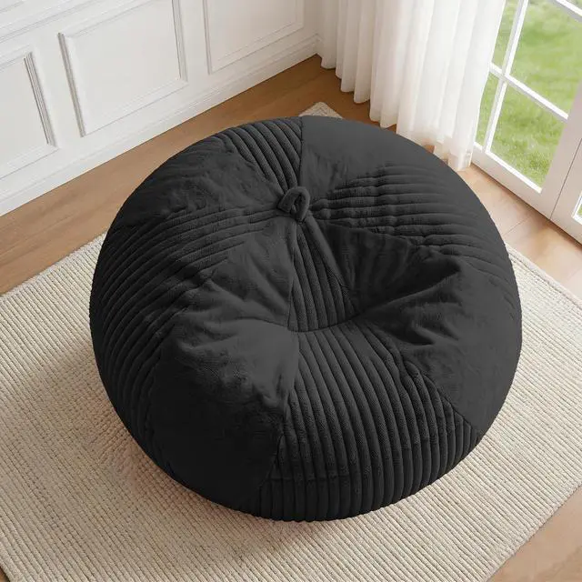 Alt view image 3 of 7 - 5FT Bean Bag Chairs Teardrop Bean Bag Chairs for Adults Beanbag Chair with Memory Foam Filled Soft Plush Leaf alongside Stripe Faux Fur Washable Cover for Dorm, Bedroom(Plush BK)
