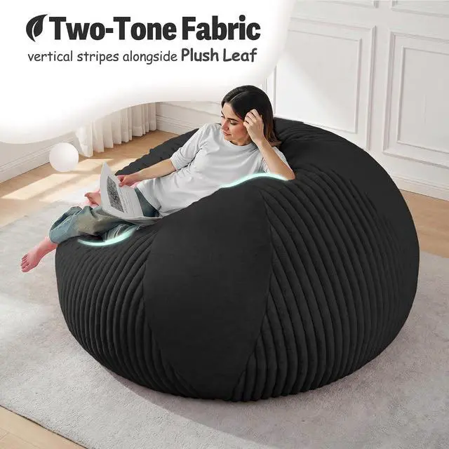 Alt view image 5 of 7 - 5FT Bean Bag Chairs Teardrop Bean Bag Chairs for Adults Beanbag Chair with Memory Foam Filled Soft Plush Leaf alongside Stripe Faux Fur Washable Cover for Dorm, Bedroom(Plush BK)