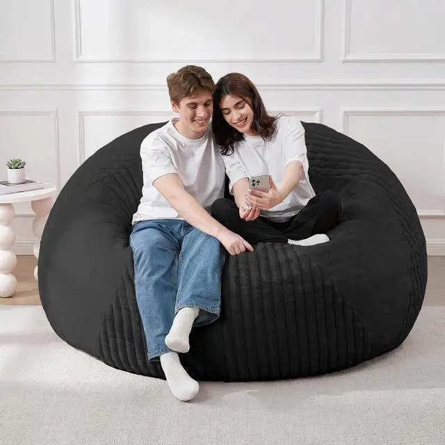 Alt view image 7 of 7 - 5FT Bean Bag Chairs Teardrop Bean Bag Chairs for Adults Beanbag Chair with Memory Foam Filled Soft Plush Leaf alongside Stripe Faux Fur Washable Cover for Dorm, Bedroom(Plush BK)