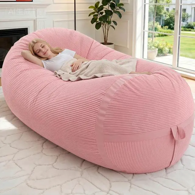 Main image of Bean Bag Chair, 6FT Giant Bean Bag Chair with Memory Foam, Ultra-Soft Corduroy Cover & Zipper Design, Portable Handle Comfy Bean Bag Sofa for Living Room, Bedroom, No Assembly - Pink