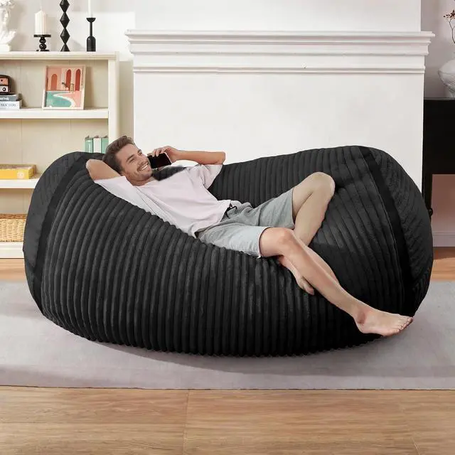 Alt view image 3 of 6 - Bean Bag Chair 5FT Giant Bean Bag Chairs for Adults with Memory Foam Filled,5'Beanbag Chair with Soft Faux Fur Cover,Comfy Bean Bag Sofa Lounger for Living Room,Game Room,Bedroom-Black