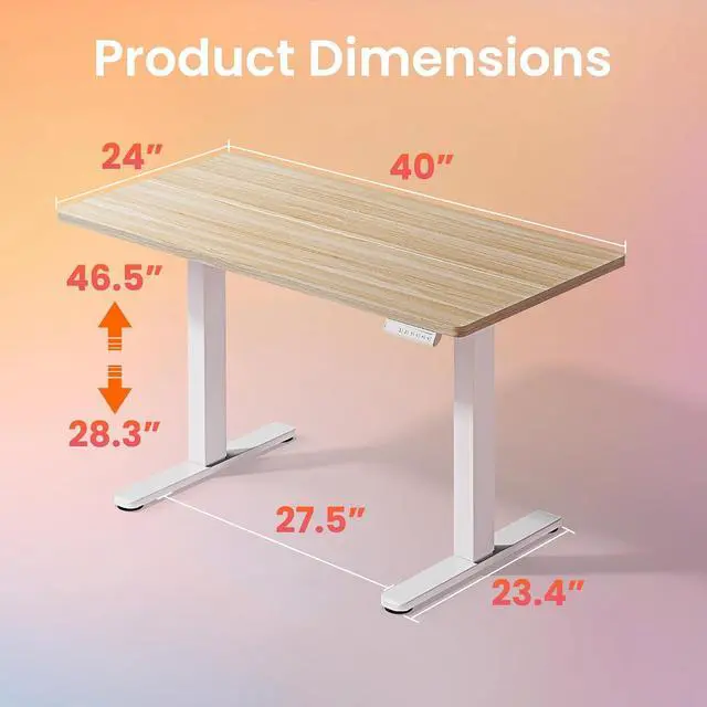 Alt view image 3 of 7 - 40x24 Inch Electric Standing Desk, Height Adjustable, Light Walnut | Smooth Home Office Desk, 176lbs Capacity with 4 Memory Presets & Headphone Hooks. Easy to assemble Computer Gaming desk