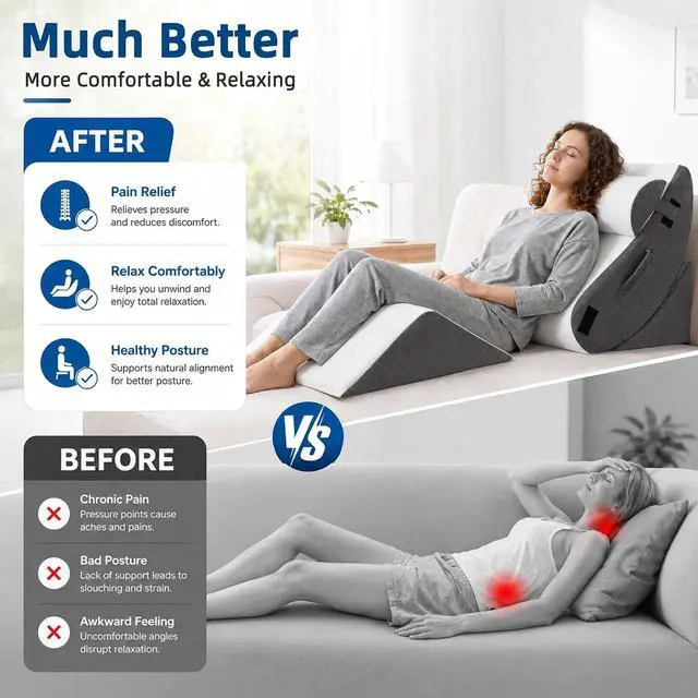 Alt view image 2 of 7 - 4Pcs Orthopedic Wedge Pillow, Adjustable Triangle Support Pillow for Back Pain Relief & Post Surgery Use, Soft Bed Wedge Pillow with Removable Washable Cover, Memory Foam (Dark Grey)