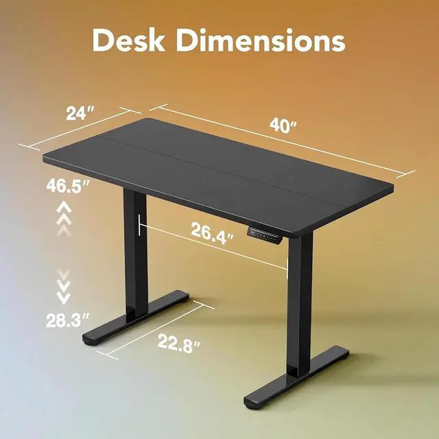 Alt view image 3 of 7 - Electric Standing Desk, 40 x 24 Inch Height Adjustable Computer Desk with Storage Bag, 4 Height Memory Settings, Sit Stand Up Desk for Home Office, Black