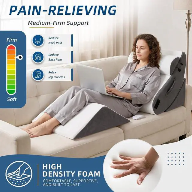 Alt view image 3 of 7 - 4Pcs Orthopedic Wedge Pillow, Adjustable Triangle Support Pillow for Back Pain Relief & Post Surgery Use, Soft Bed Wedge Pillow with Removable Washable Cover, Memory Foam (Dark Grey)
